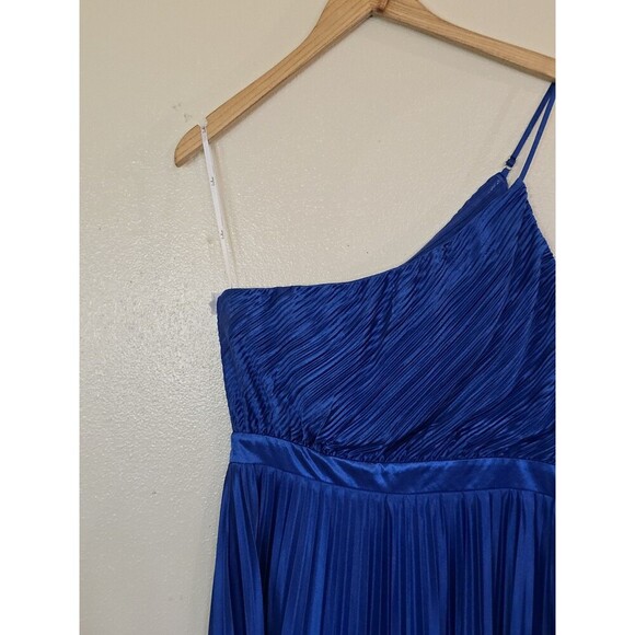 Lulu's Alluring Marvel Royal Blue Pleated Satin One-Shoulder Midi Dress LARGE - Picture 4 of 10